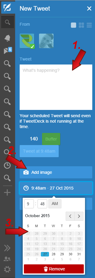 Use Tweetdeck for scheduling your post shares.